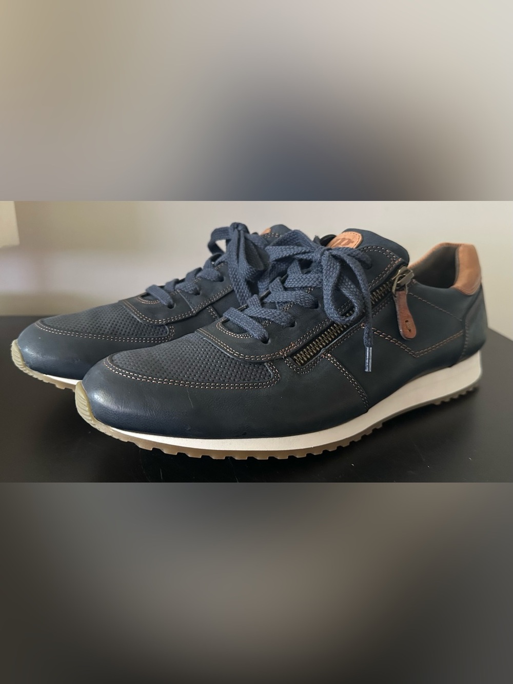 Paul Green Leather Zip Sneakers Navy Perforated Size UK 6.5/US 8.5-9 NEW w/box